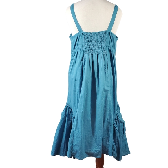 Only Neccessities Vintage Summer Dress Blue with Pockets Ruffle Bottom - Picture 2 of 9
